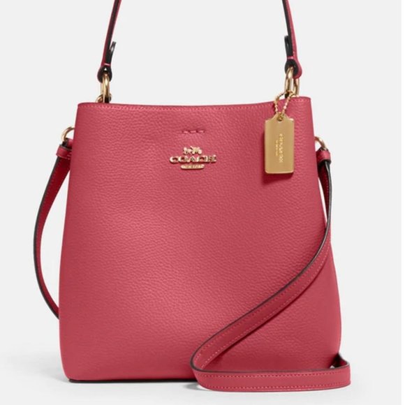 NWT Coach Large Town Bucket Bag Crossbody Handbag Bold Pink Pebbled Leather NEW